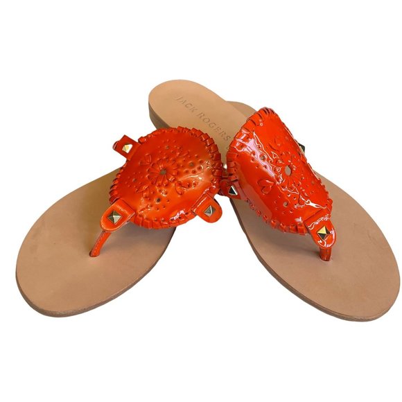 Jack Rogers NWOT Orange Patent Leather Sandals Size 11 - Picture 1 of 4